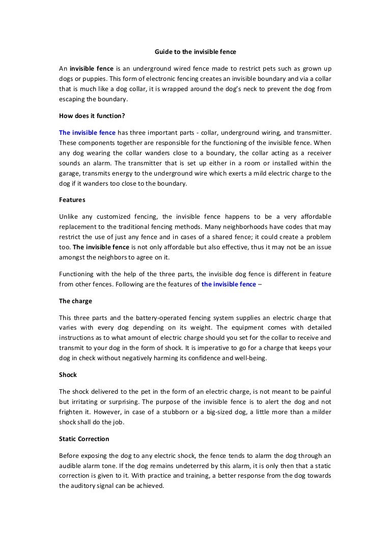 Guide to the invisible fence