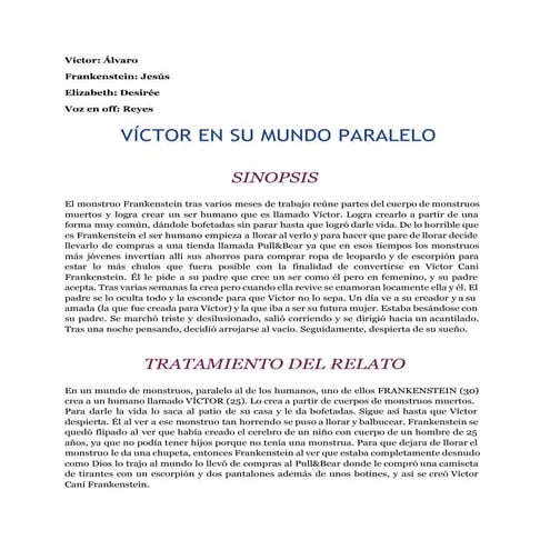 Guión literario "Víctor en su mundo paralelo"