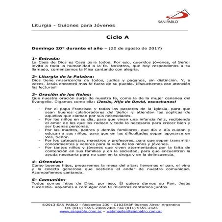 Guión para jóvenes 20 agosto