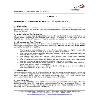 Guión para niños 27 agosto