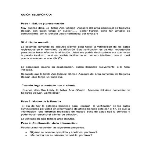 Ejemplo de Guión telefonico