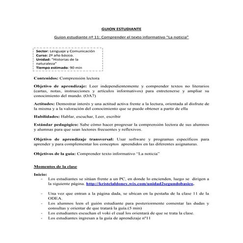 Guion estudiante la noticia 2°basico | DOCX
