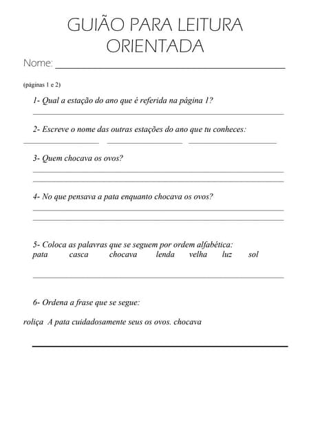 Guião o patinho feio