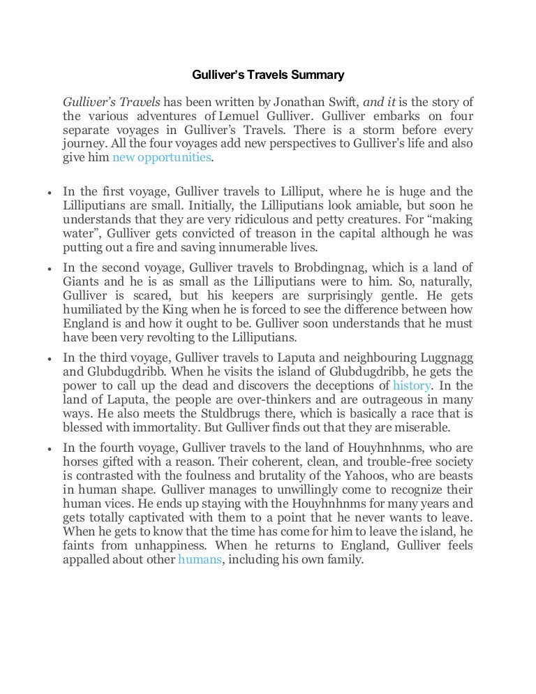 Gulliver Travel S Summary