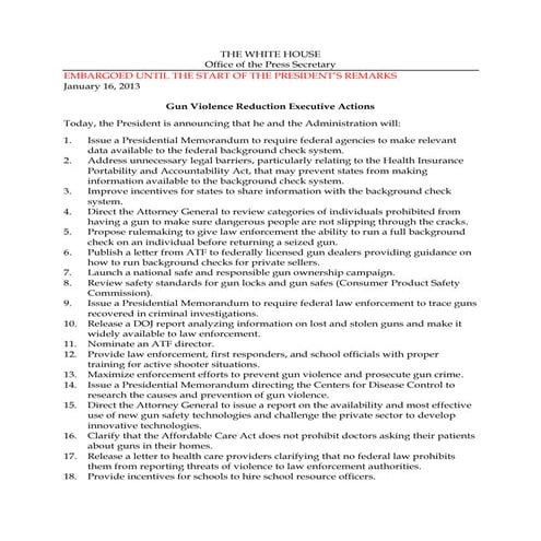 The White House - Gun Violence Reduction Executive Actions