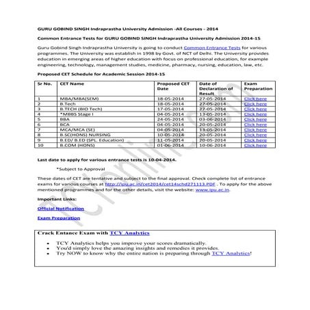 Common Entrance Tests for GURU GOBIND SINGH Indraprastha University Admission...