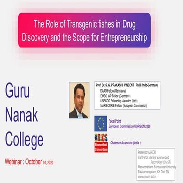 The Role of Transgenic fishes in Drug Discovery and the Scope for Entrepreneu...