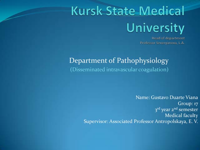 Disseminated intravascular coagulation ppt | PPTX