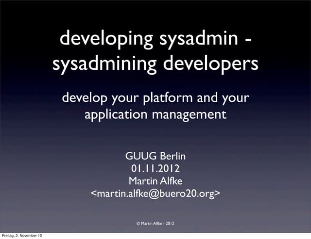 developing sysadmin, sysadmining developersGuug devops puppet