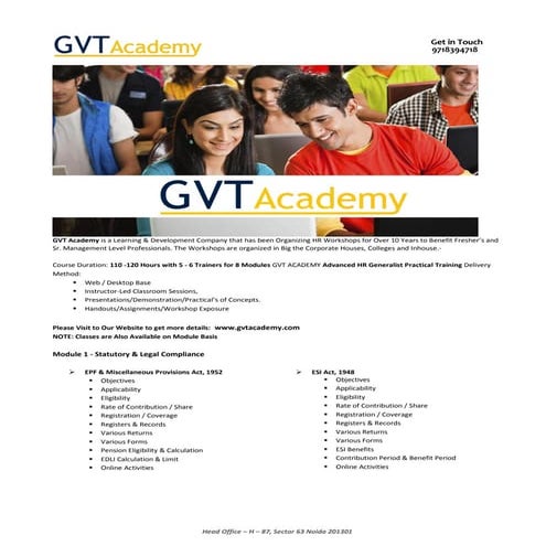 Comprehensive Advanced HR Generalist Training by GVT Academy | PDF