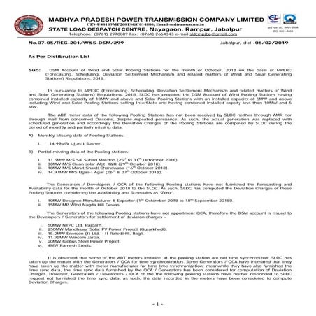 MP-SLDC-DSM Account of Wind and Solar Pooling Stations for the month of ...