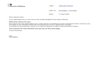 A UK Visa Refusal Letter