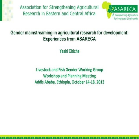 Gender mainstreaming in agricultural research for development: Experiences fr...