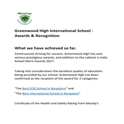 Green Wood High International School Awards & Recognitions