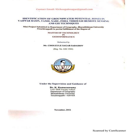 Identification of Groundwater Potential Zones in Vaippar Basin, Tamil Nadu, I...