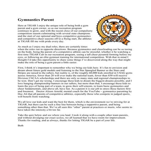 Gymnastics Parent | Tigar Gymnastics