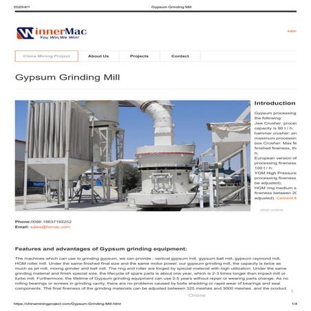 Gypsum grinding mill
