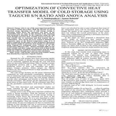 OPTIMIZATION OF CONVECTIVE HEAT TRANSFER MODEL OF COLD STORAGE USING TAGUCHI ...