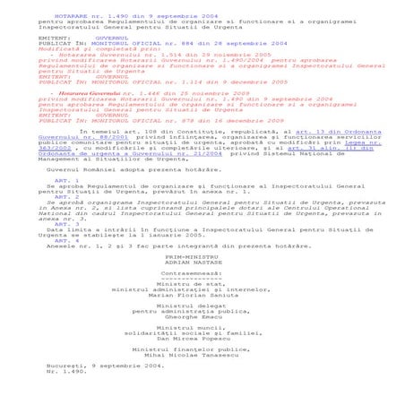 H.G.  nr 1490 din 2004  Regulament  igsu