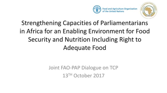 Strengthening Capacities of Parliamentarians in Africa for an Enabling Environment for Food Security and Nutrition Including Right to Adequate Food