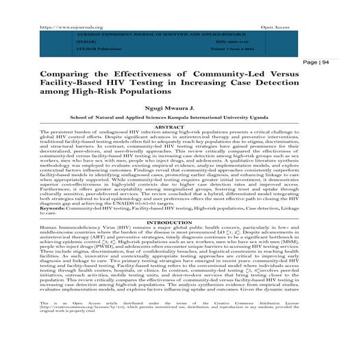 Comparing the Effectiveness of Community-Led Versus  Facility-Based HIV Testi...
