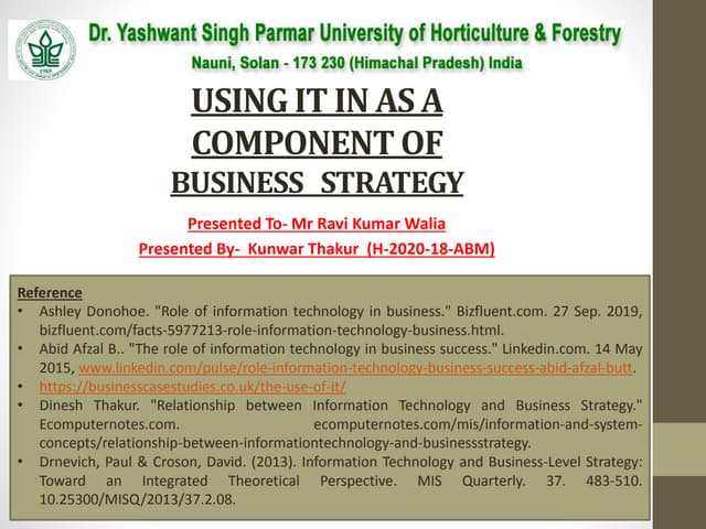 Using IT in as a Component of  BUSINESS   STRATEGY