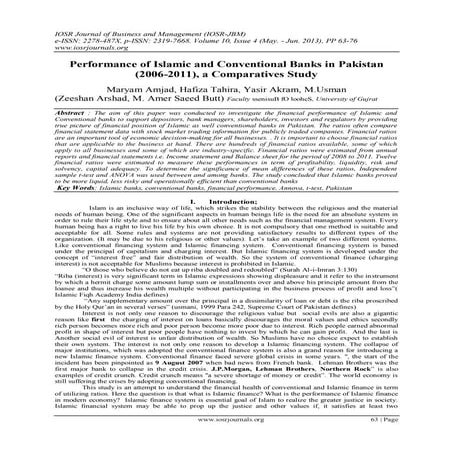 Performance of Islamic and Conventional Banks in Pakistan (2006-2011), a Comp...