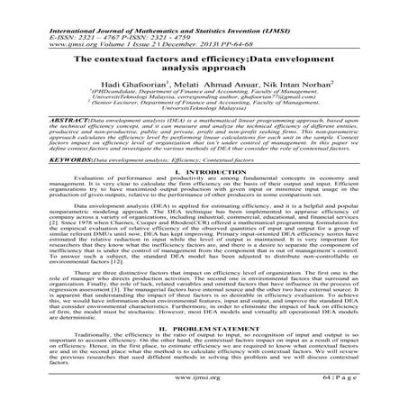 International Journal of Mathematics and Statistics Invention (IJMSI)