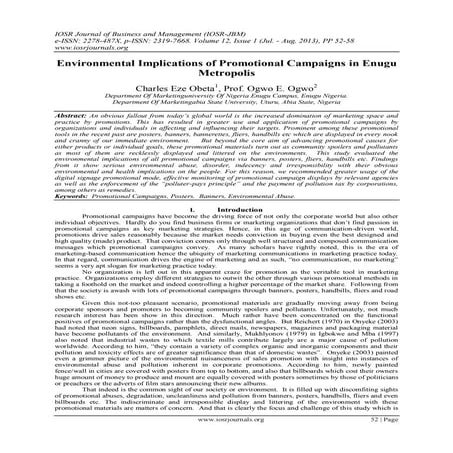 Environmental Implications of Promotional Campaigns in Enugu Metropolis