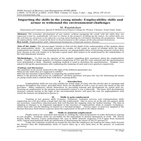 Imparting the skills in the young minds- Employability skills and armor to wi...