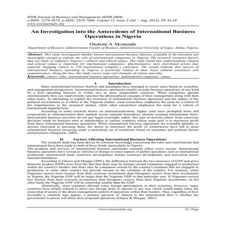 An Investigation into the Antecedents of International Business Operations in...