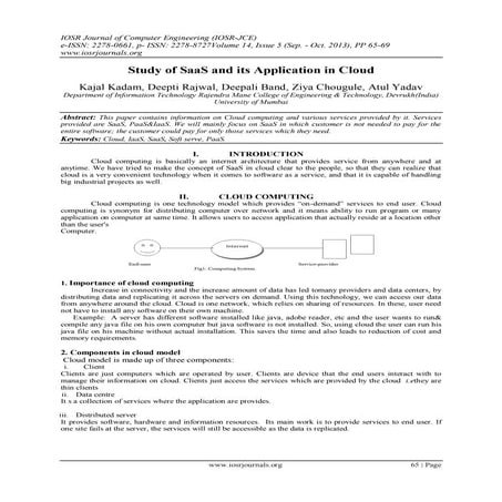 Study of SaaS and its Application in Cloud