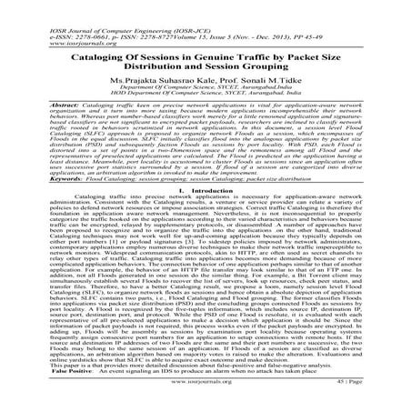 Cataloging Of Sessions in Genuine Traffic by Packet Size Distribution and Ses...