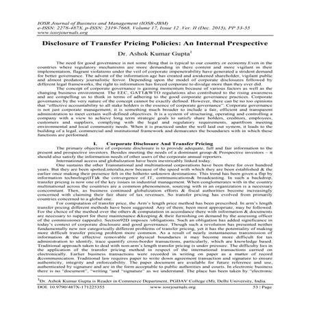 Disclosure of Transfer Pricing Policies: An Internal Prespective