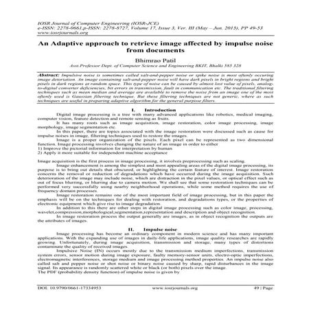 An Adaptive approach to retrieve image affected by impulse noise from documents
