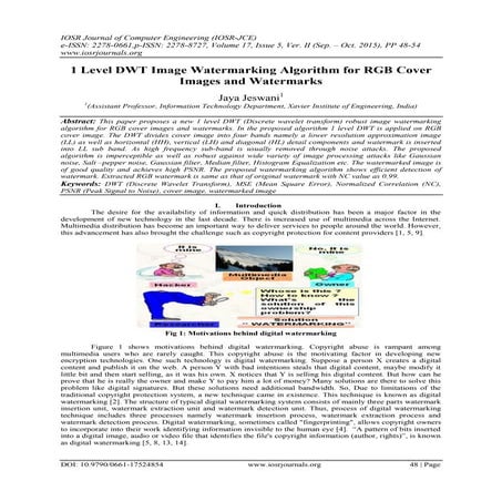 Robust Image Watermarking Scheme Based on Wavelet Technique | PDF