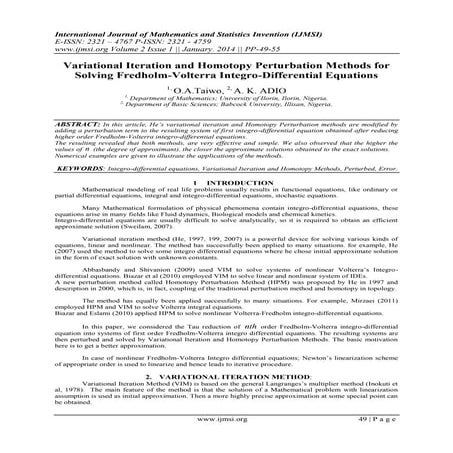 International Journal of Mathematics and Statistics Invention (IJMSI) 