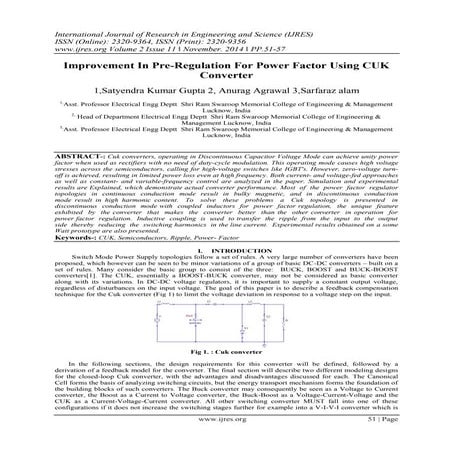 Improvement In Pre-Regulation For Power Factor Using CUK Converter