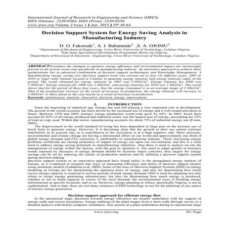 Decision Support System for Energy Saving Analysis in Manufacturing Industry