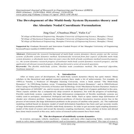 The Development of the Multi-body System Dynamics theory and the Absolute Nod...