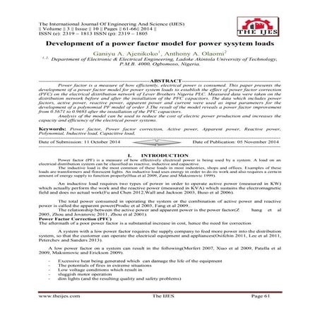 Development of a power factor model for power sysytem loads
