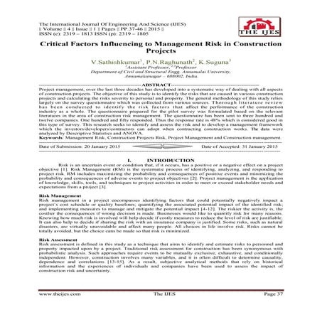Critical Factors Influencing to Management Risk in Construction Projects