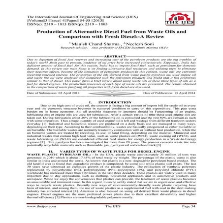 Production of diesel like fuel from waste engine oil and engine ...