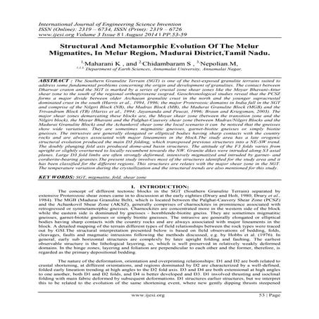 	Structural And Metamorphic Evolution Of The Melur Migmatites, In Melur Regio...