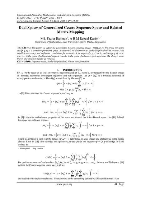 Dual Spaces of Generalized Cesaro Sequence Space and Related Matrix Mapping