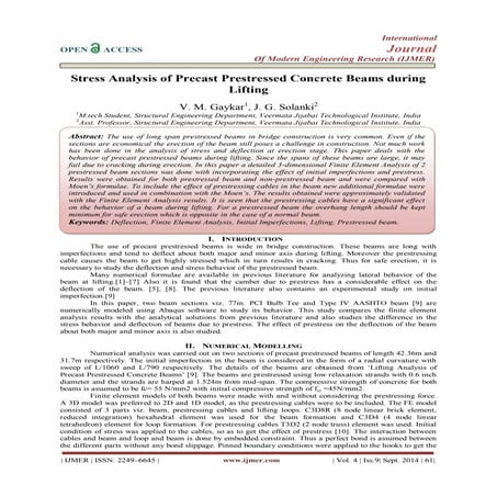 Stress Analysis of Precast Prestressed Concrete Beams during  Lifting
