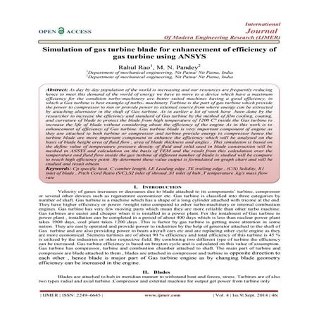 Simulation of gas turbine blade for enhancement of efficiency of  gas turbine...