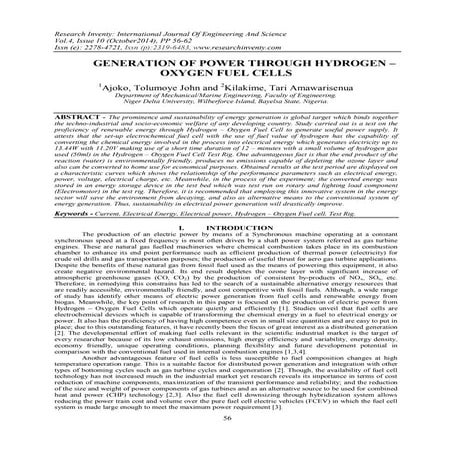 GENERATION OF POWER THROUGH HYDROGEN – OXYGEN FUEL CELLS