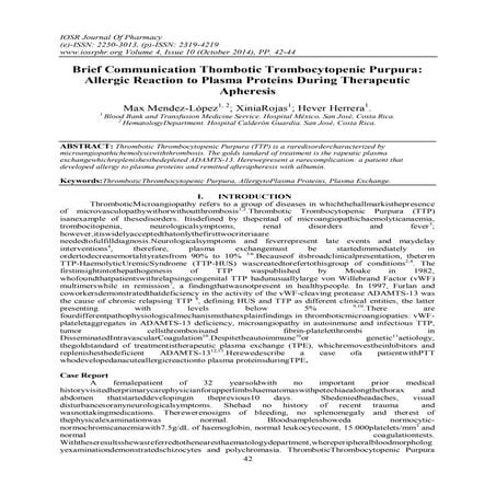 Brief Communication Thombotic Trombocytopenic Purpura: Allergic Reaction to P...