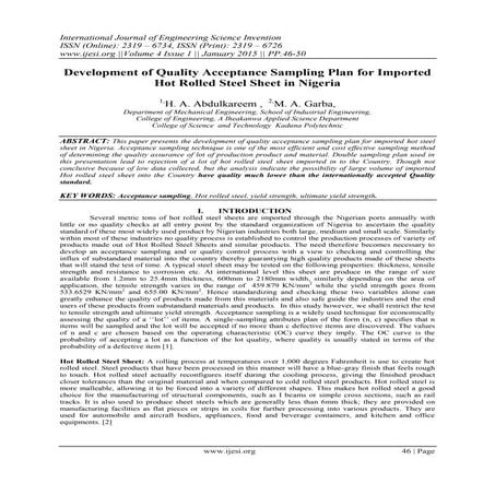 Development of Quality Acceptance Sampling Plan for Imported Hot Rolled Steel...